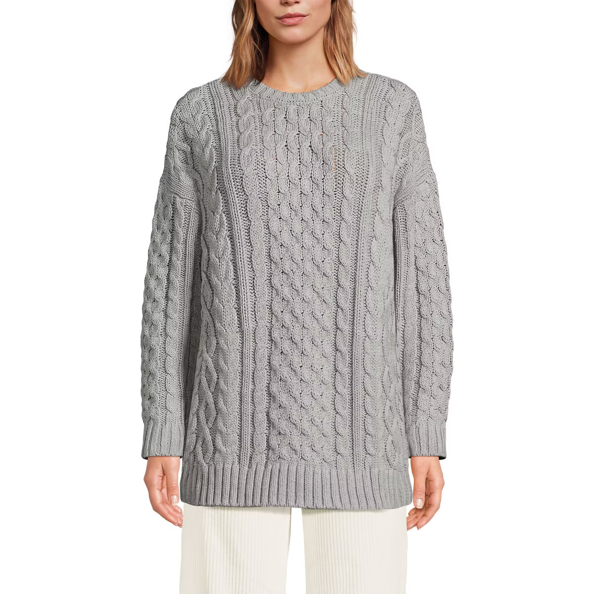 Lands' End Women's Oversized Drifter Cable Tunic Sweater | Target