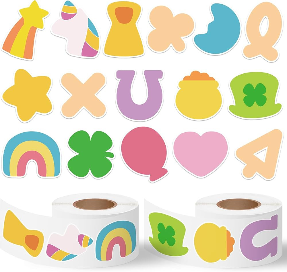 1000pcs St. Patrick’s Day Theme Lucky Charm Sticker Roll(2 Rolls), 16 Designs Shamrock Green Ha... | Amazon (US)