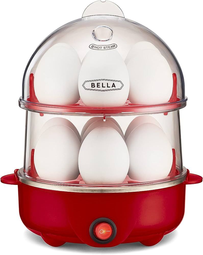 BELLA Rapid Electric Egg Cooker and Omelet Maker with Auto Shut Off, for Easy to Peel, Poached Eggs, Scrambled Eggs, Soft, Medium and Hard-Boiled Eggs, 14 Egg Capacity Tray, Double Tier, Red | Amazon (US)