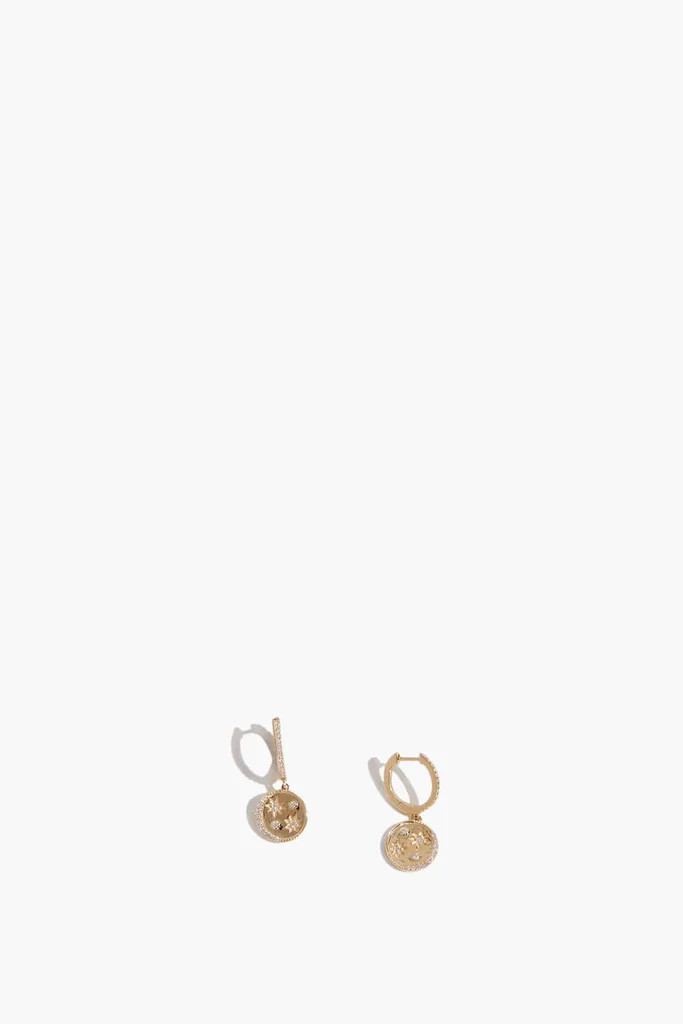 Huggies with Constellation Disk Drops in 14K Yellow Gold | Hampden Clothing