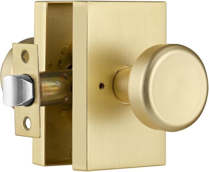 Gold Door Knobs Interior,Satin Brass Door Knob with Lock,Interior Door Handles for Bathroom & Bed... | Amazon (US)
