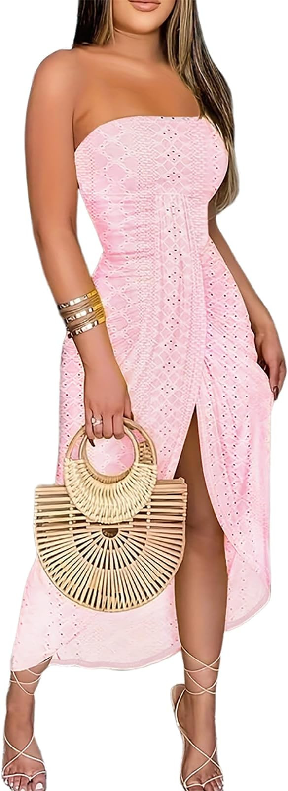 CHICME Women's Strapless Maxi Bodycon Dresses Wrap Asymmetrical Beach Maxi Long Dress Beach Cover... | Amazon (US)