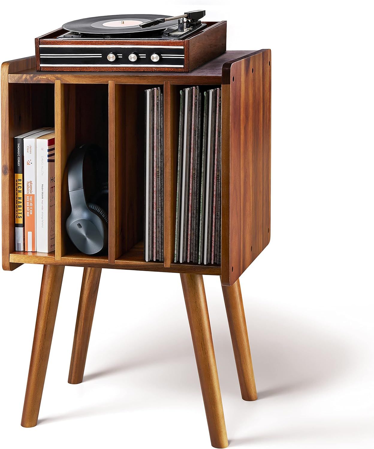 2BHOME Wooden Record Player Stand, Vinyl Record Storage Holder Table with 4 Cabinets, Holds up to... | Amazon (US)