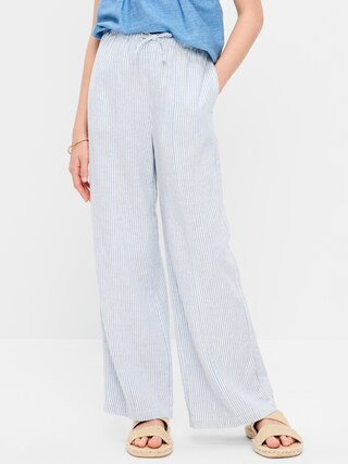Striped Linen-Blend Wide-Leg Pants for Girls | Old Navy (US)