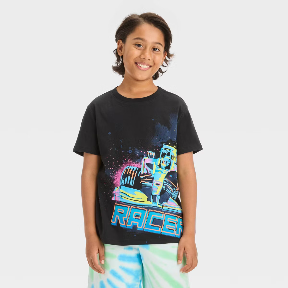 Boys' Short Sleeve Neon Race Car Graphic T-Shirt - Cat & Jack™ Black | Target