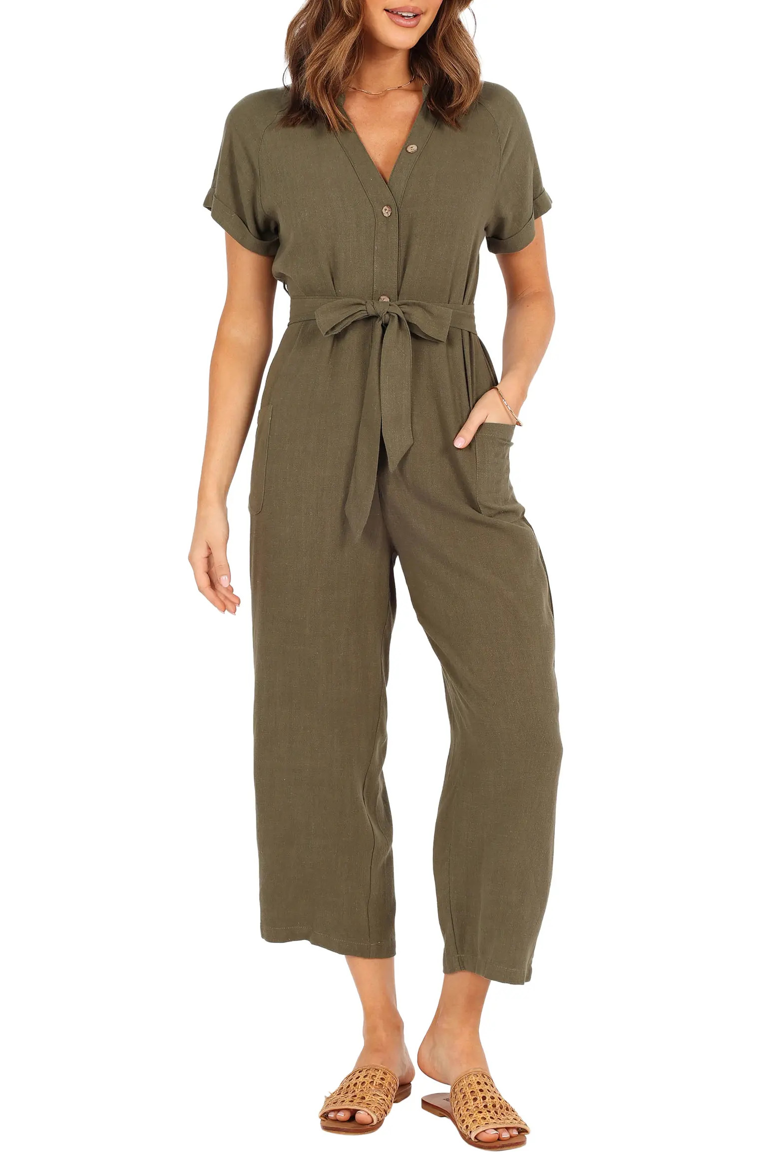 Archie Tie Waist Linen Jumpsuit (Women) | Nordstrom | Nordstrom