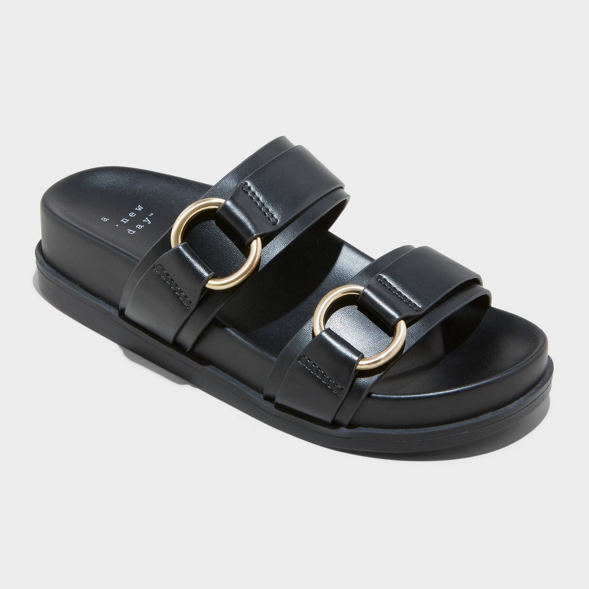 Women's Marcy Two-band Buckle Footbed Sandals - A New Day™ Black 10 | Target