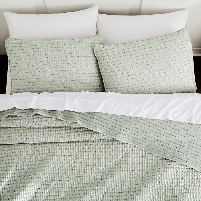 WDCOZY Sage Green Pick Stitch King Size Quilt Set, Striped Lightweight Soft Summer Spring Bedspre... | Amazon (US)