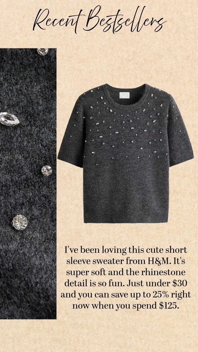 I've been loving this cute short sleeve sweater from H&M. It's super soft and the rhinestone detail is so fun. Just under $30 and you can save up to 25% right now when you spend $125.

#LTKPlusSize #LTKSaleAlert #LTKFindsUnder50