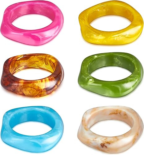 MEDOJO 6 Pcs Colorful Square Acrylic Resin Bangle Bracelet Wide Geometric Irregular Geometric Wri... | Amazon (US)