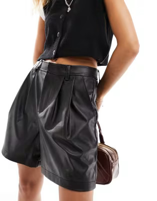 ASOS DESIGN faux leather dad short in black | ASOS (Global)