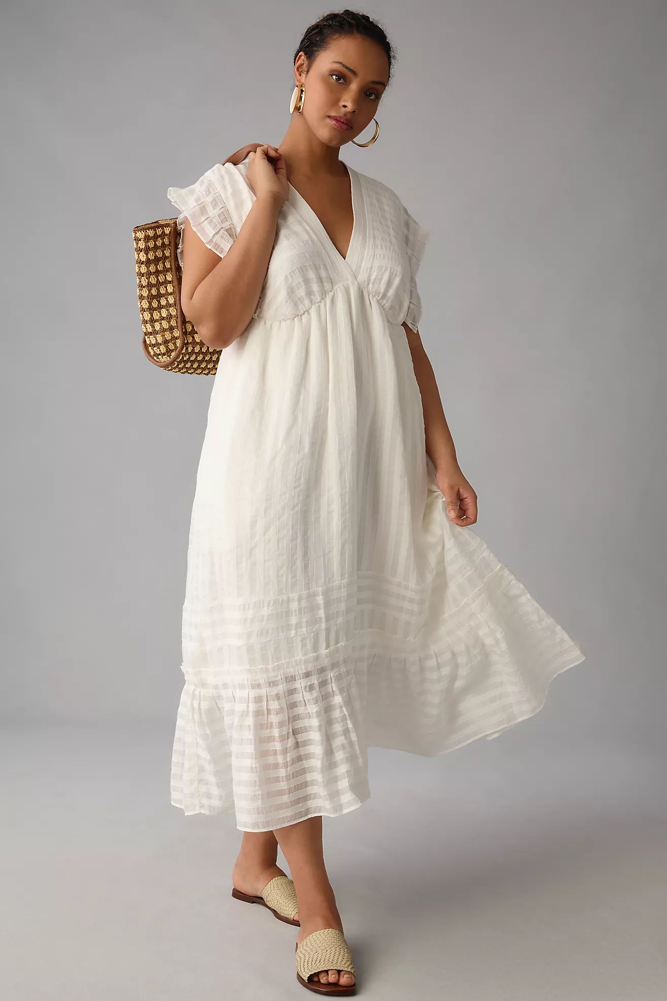 By Anthropologie V-Neck Ruffled Tiered Babydoll Dress | Anthropologie (US)