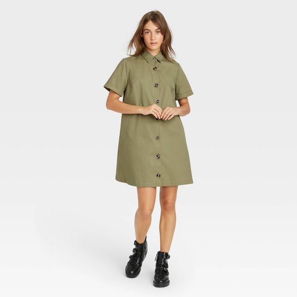 Women's Short Sleeve Button-Up Trapeze Dress - Who What Wear™ | Target