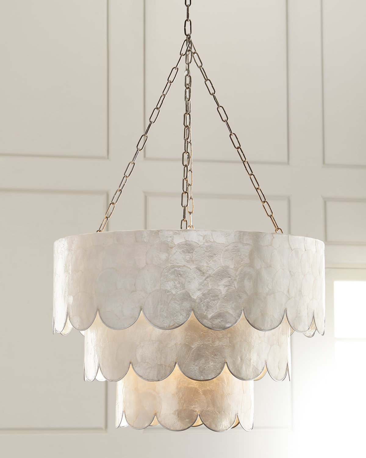 Three-Tiered Scalloped Capiz 3-Light Chandelier | Horchow