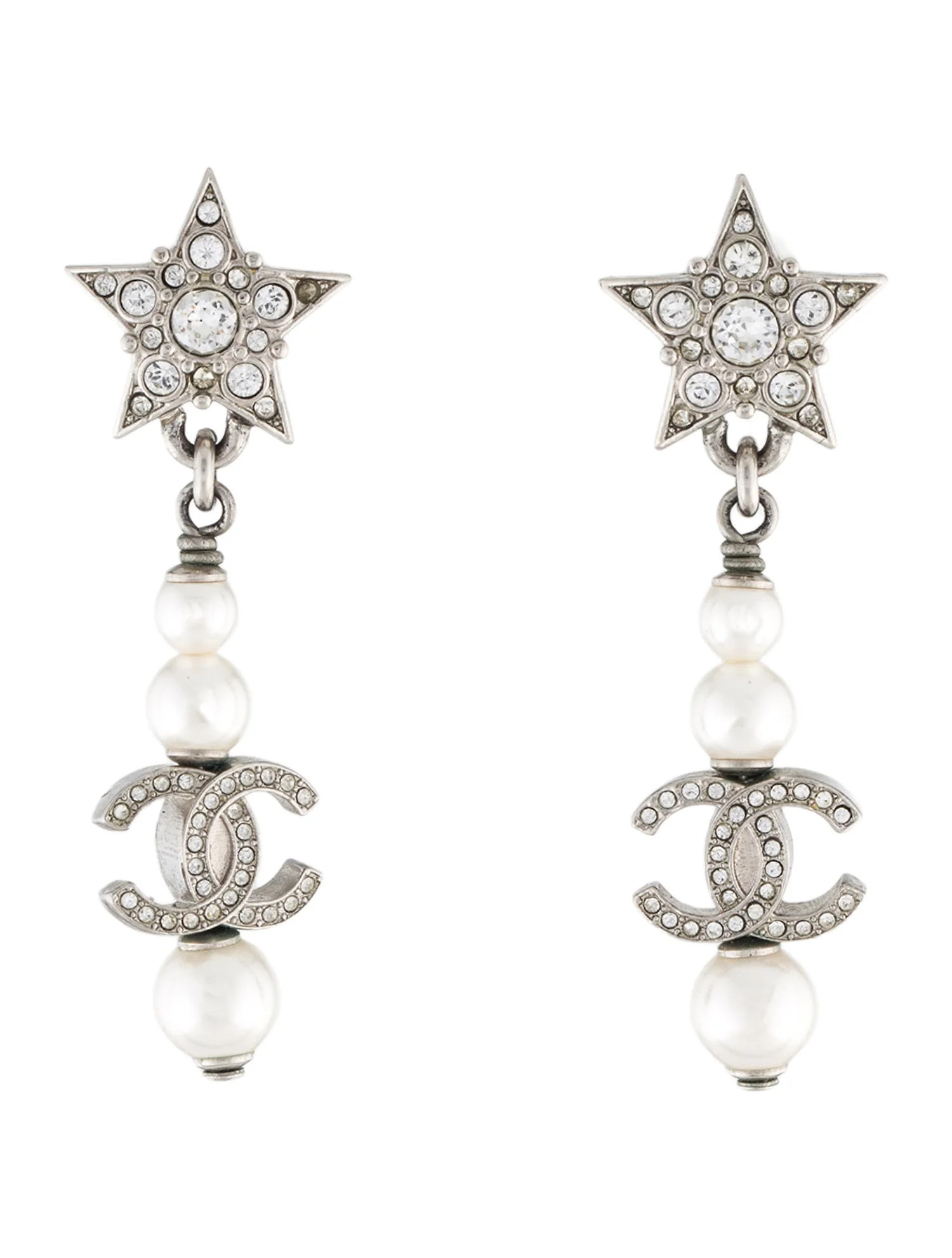 Faux Pearl & Strass CC Star Drop Earrings | The RealReal