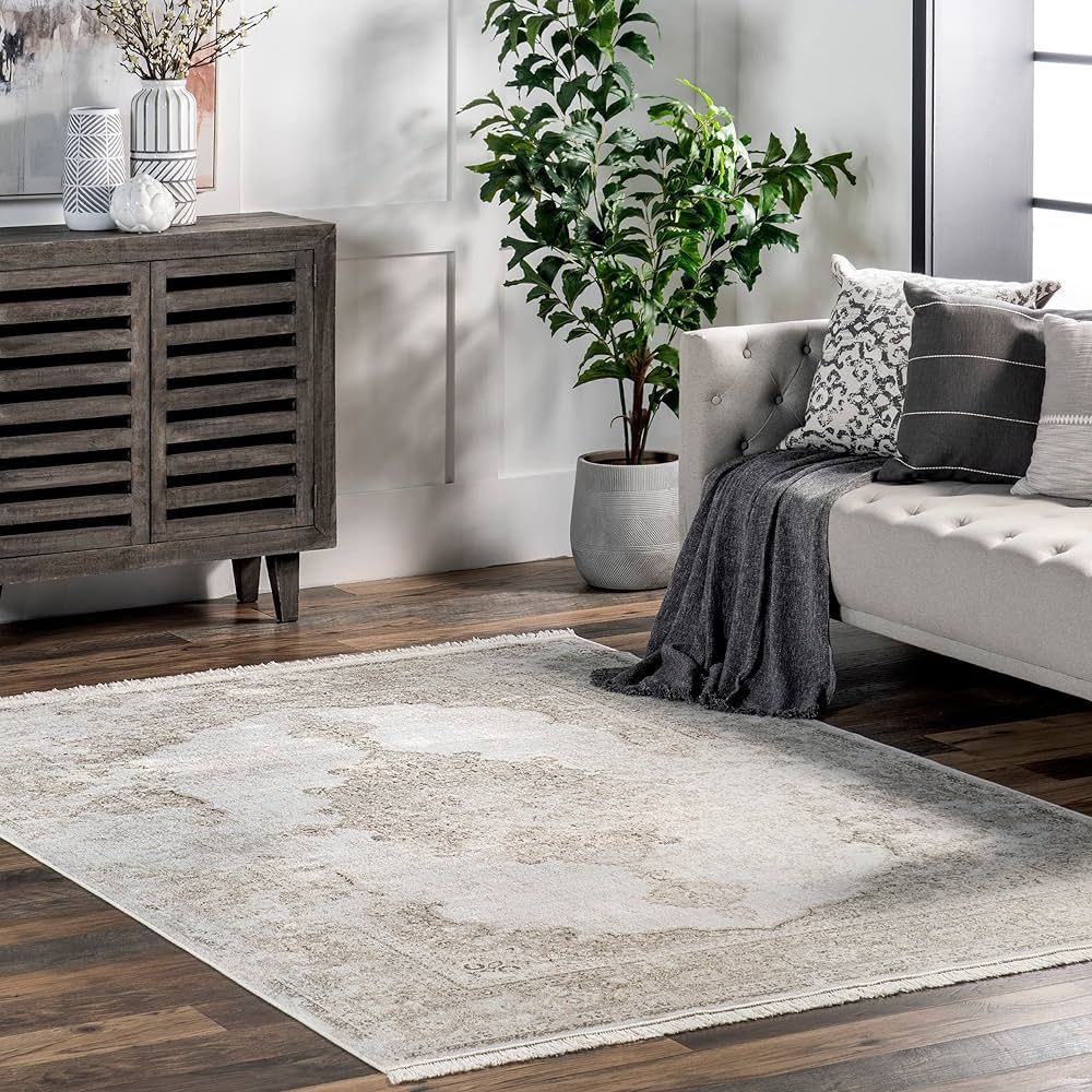 NuLOOM Cantrell Faded Transitional Fringe Area Rug, 10x14, Ivory | Amazon (US)