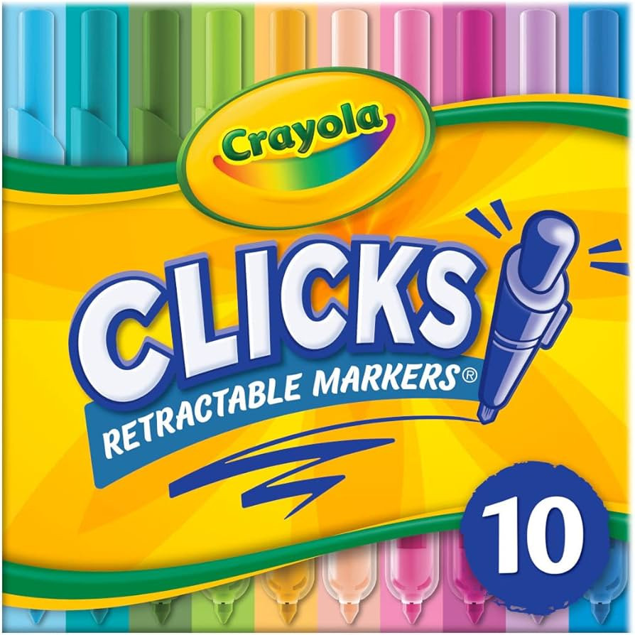 Amazon.com: Crayola Washable Markers with Retractable Tips, Clicks, School Supplies, 10 Count, Gi... | Amazon (US)