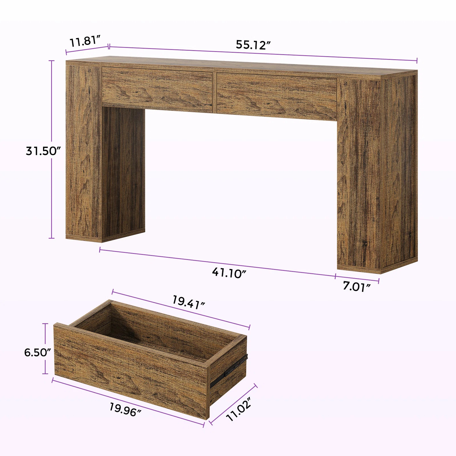 55.12'' Console Table With Drawers And LED Light | Wayfair North America