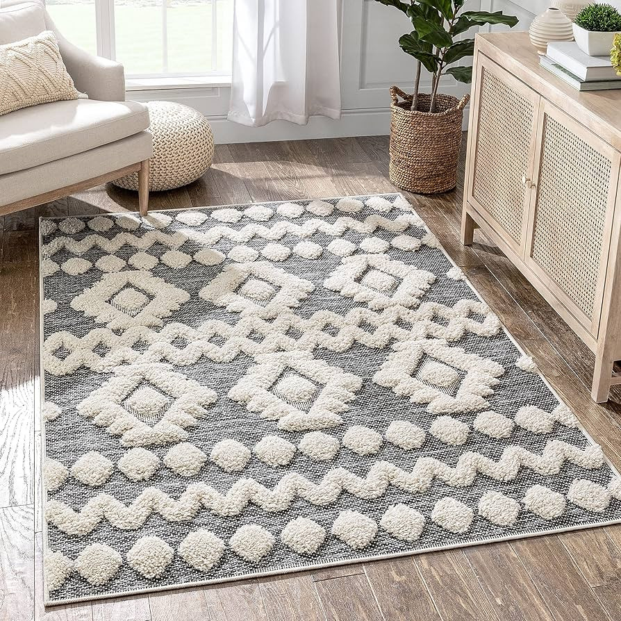 Well Woven Cenar Grey Flat-Weave Hi-Low Pile Diamond Medallion Stripes Moroccan Tribal Area Rug 5... | Amazon (US)