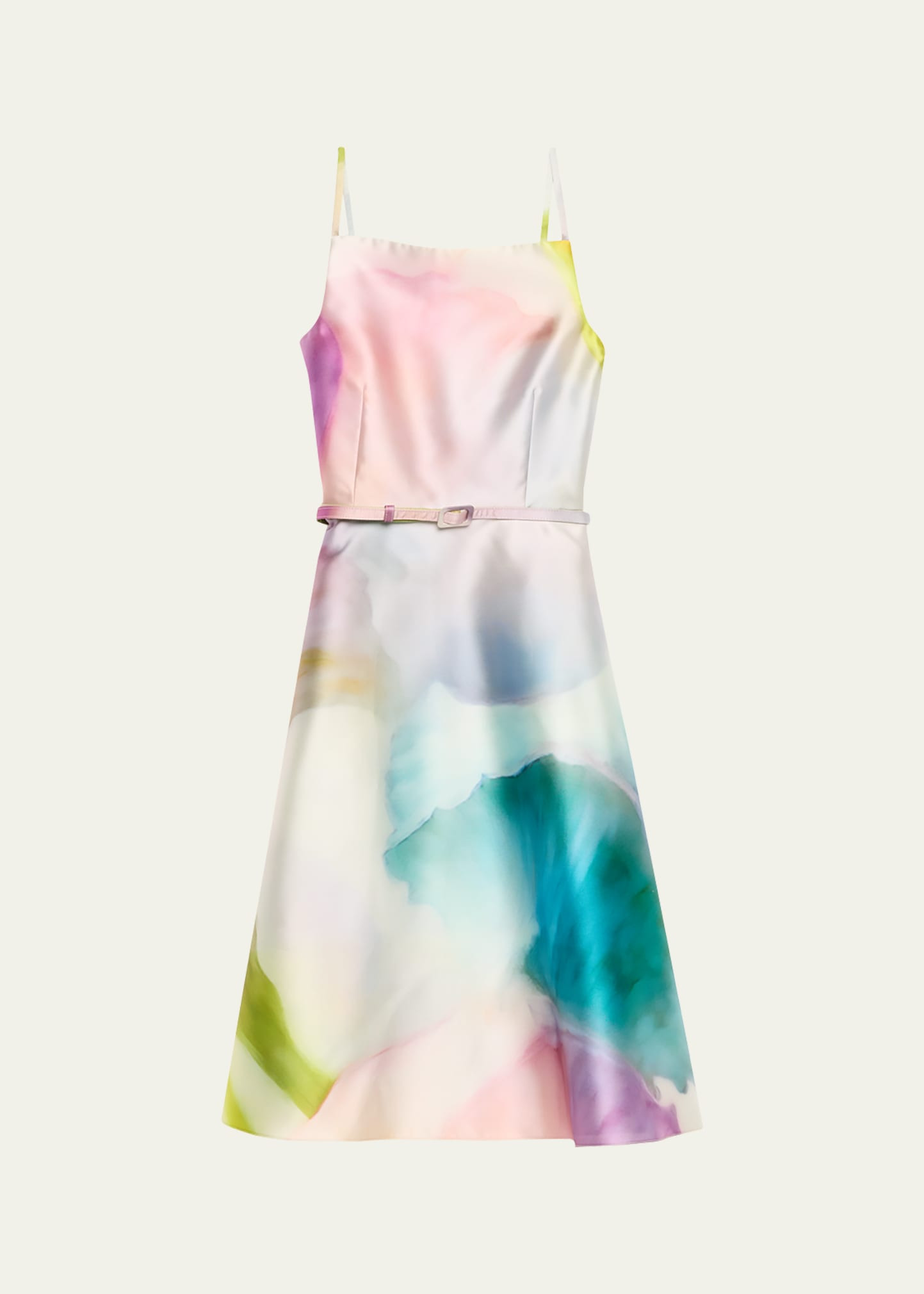 Prabal Gurung Square-Neck Sleeveless Satin Belted Mini Dress | Bergdorf Goodman