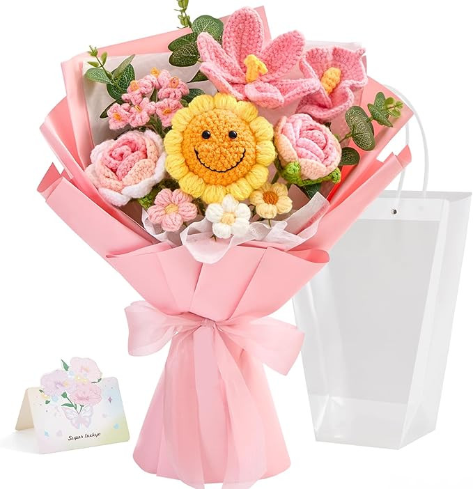 Faylifeway Crochet Flower Bouquet,Valentines Day Gifts for Her Mom Wife Couple Girlfriend,Handmad... | Amazon (US)