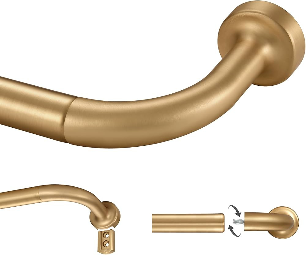 Warm Gold Curtain Rod for Windows 28 to 150 Inch,Internal Splicing 1 Inch Diameter Disc Curtain R... | Amazon (US)