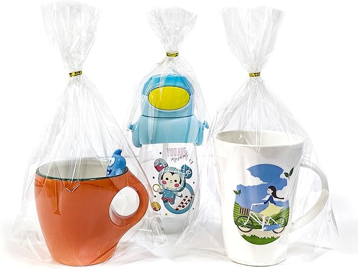 50 Pcs 8x11 Inch Clear Gift Bags with Bottom Gusset and Twist Ties – Flat Bottom Cellophane Bag... | Amazon (US)