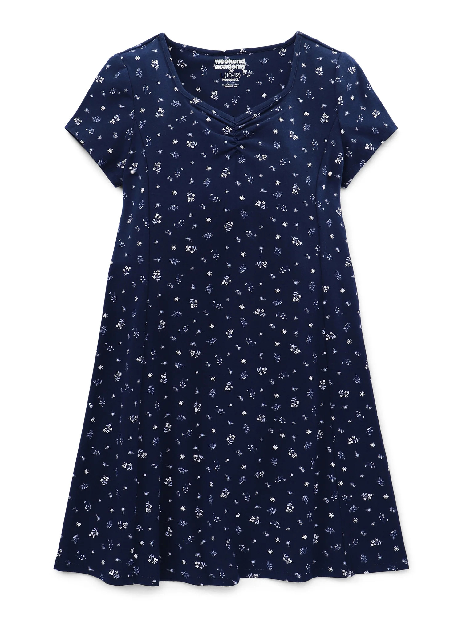 Weekend Academy Girls Short Sleeve Knit Ruched Neck Dress, Sizes 4-18 - Walmart.com | Walmart (US)