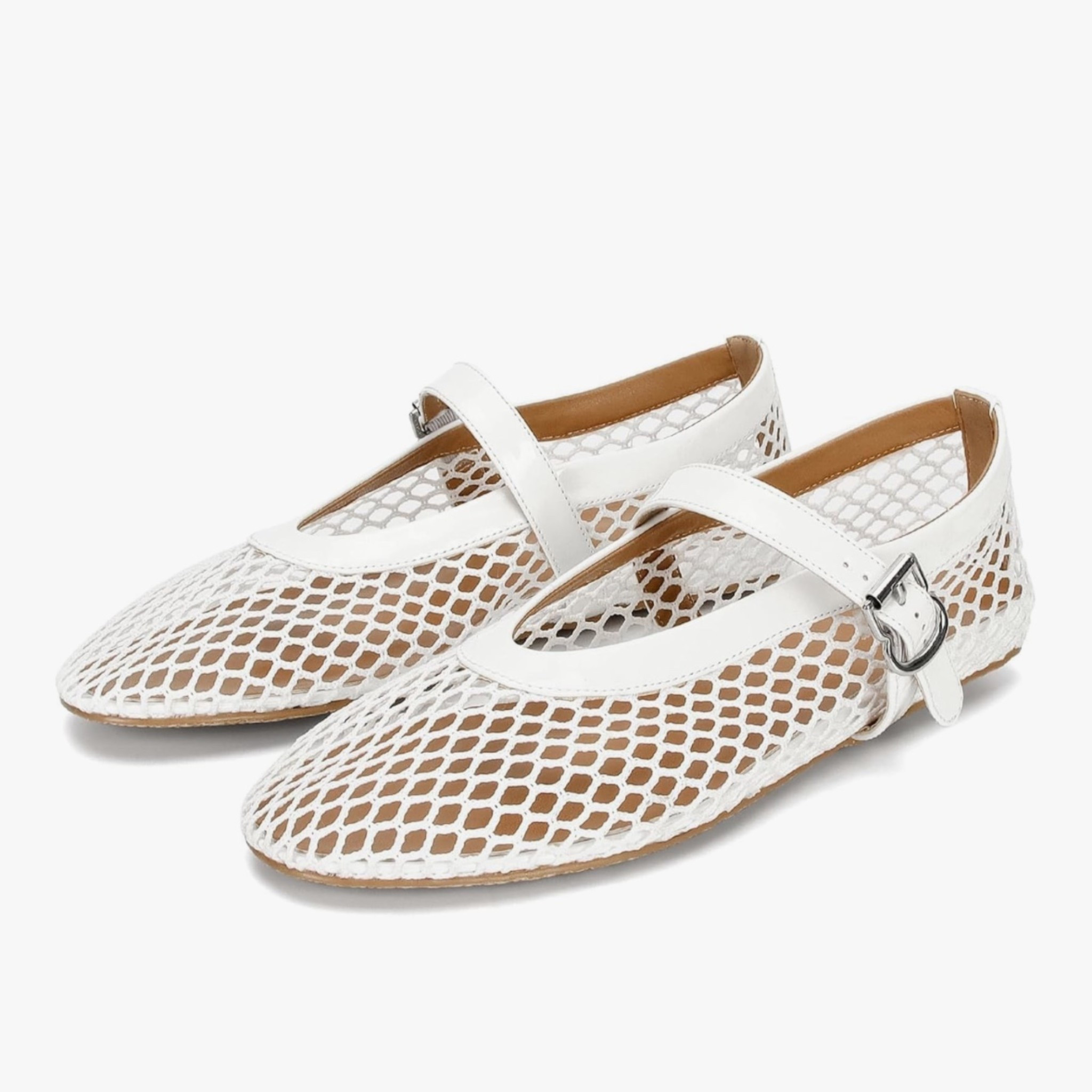 DOEYG Mesh Ballet Flats for Women Buckle Strap Comfy Casual Office Fishnet Ballerina Flat 