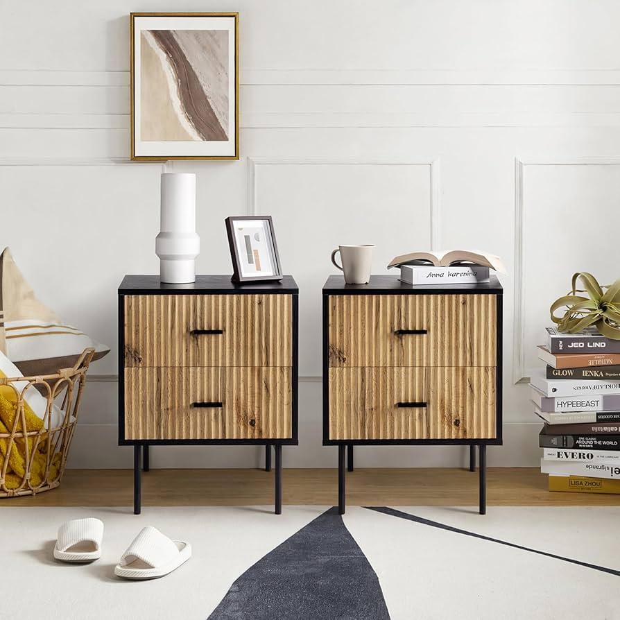 HULALA HOME Set of 2 Upgrade Nightstands, 2 Drawer Dresser for Bedroom, Small Bedside Table with ... | Amazon (US)