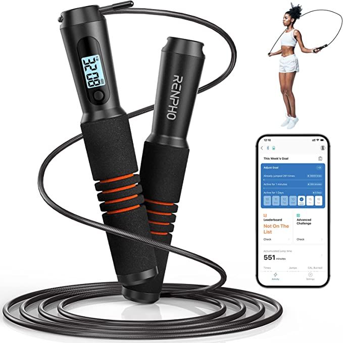 RENPHO Smart Jump Rope, Fitness Skipping Rope with APP Data Analysis, Workout Jump Ropes for Home... | Amazon (US)