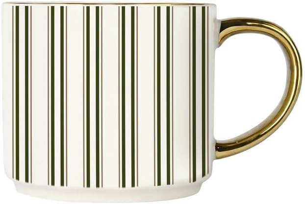 Sweet Water Decor Green Stripe Coffee Mug, 14oz China Christmas Mug with Gold Handle, Large Holid... | Amazon (US)