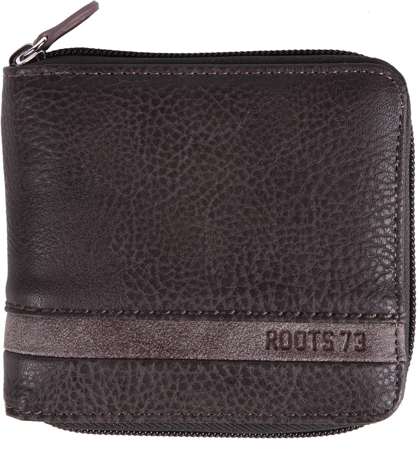 Roots Men's Faux Leather Zip Around RFID Protected Slim Bifold Wallet with 6 Card Slots and Double B | Amazon (CA)