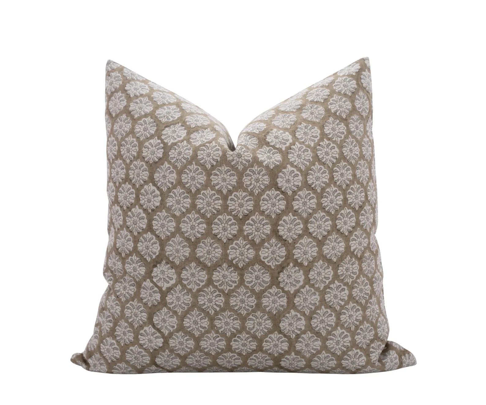 LIRA || Neutral Beige Brown Floral Pillow Cover: Block Print Linen, Modern Farmhouse, Cottage Pil... | Etsy (Global)