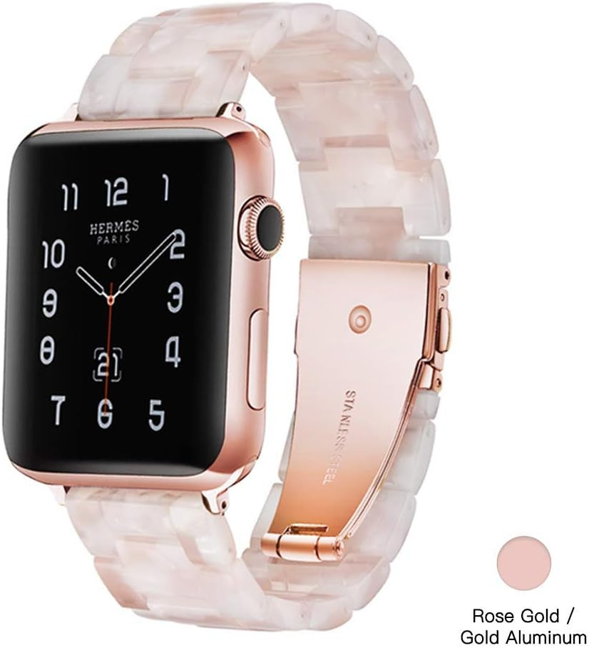 Light Apple Watch Band - Fashion Resin iWatch Band Bracelet Compatible with Copper Stainless Stee... | Amazon (US)