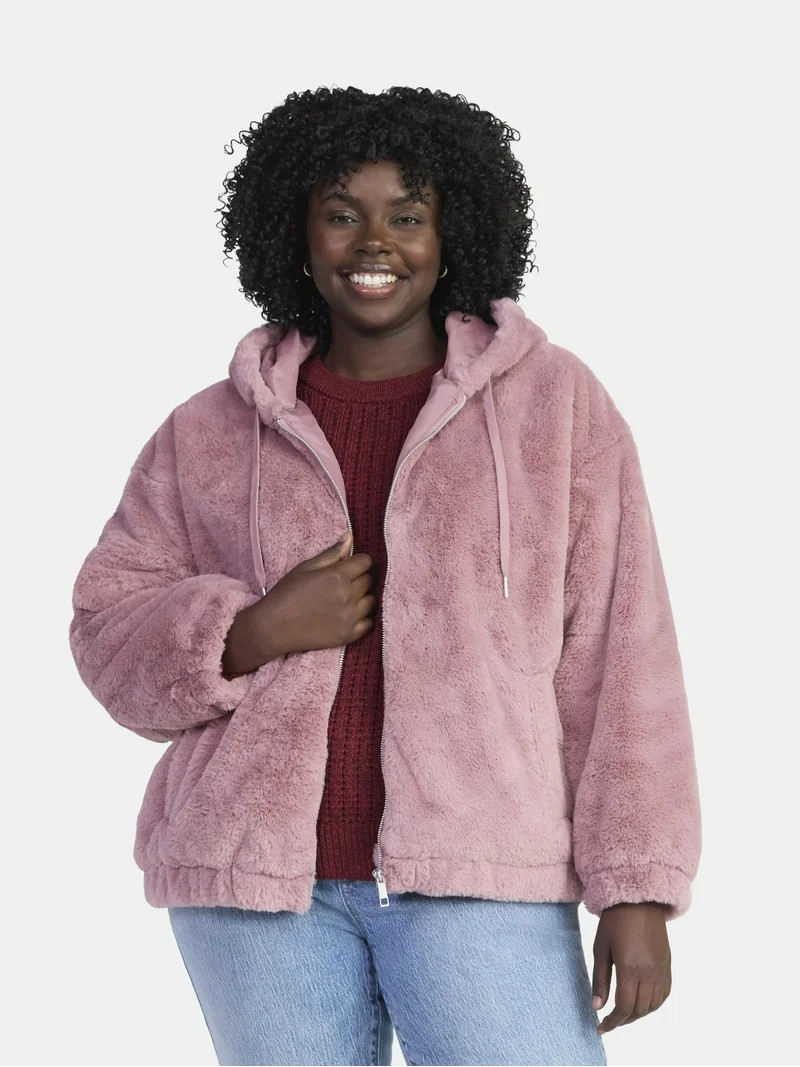 Time and Tru Women's and Women's Plus Faux Fur Hoodie Jacket, Sizes XS-2X | Walmart (US)