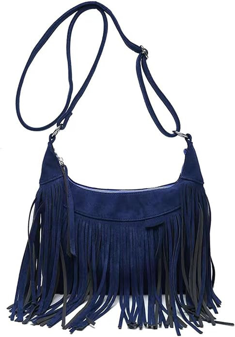 Women Fashion Fringe Purse Crossbody Bags Vegan Suede Hippie Tassel Hobo Shoulder Bag Vintage Han... | Amazon (US)
