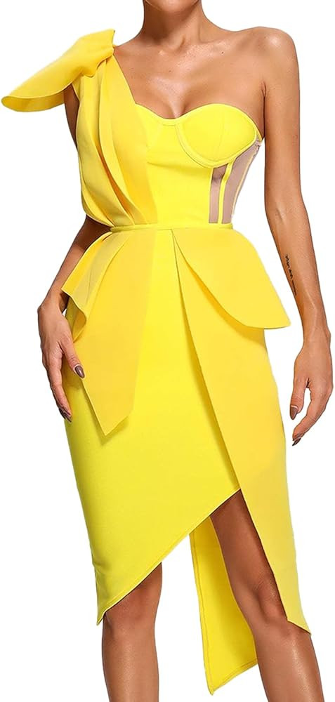 BELLA BARNETT Women One Shoulder Slim Dress Classy Bodycon Dress Backless Bandage Dress Cutout Se... | Amazon (US)