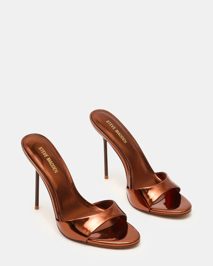 DAVINA Bronze Rounded Open-Toe Mule Stiletto Women's Heel | Steve Madden (US)