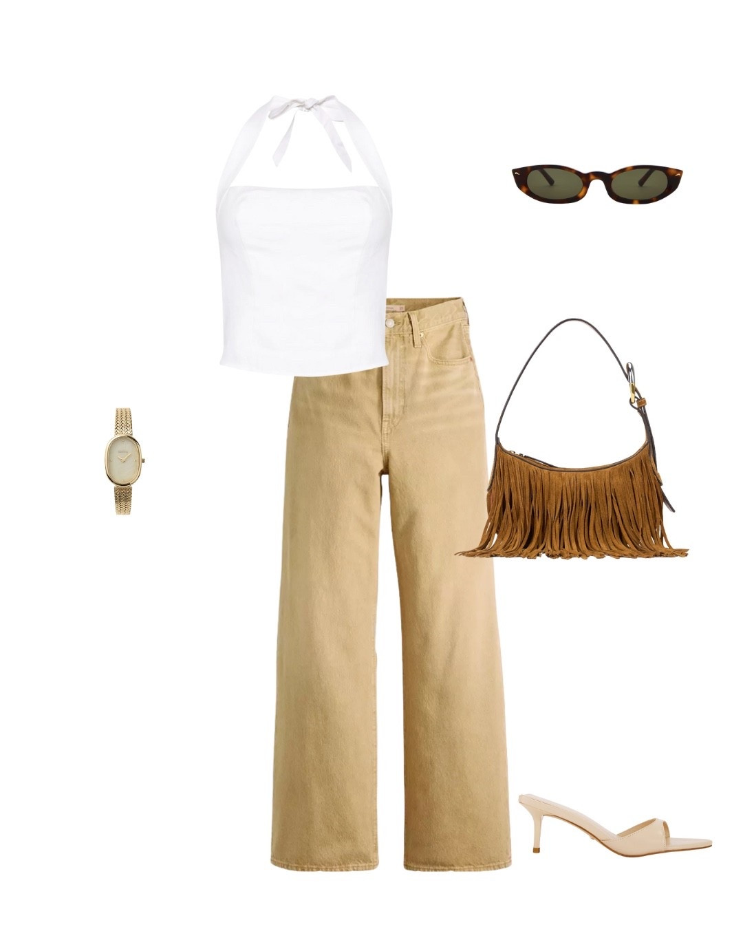 This early fall outfit is effortlessly cute and casual with a chic twist—featuring camel jeans, a flattering halter top, and the perfect leather fringe bag. Ideal for dinner plans, a weekend getaway, or vacation style. Warm tones, relaxed vibes, and transitional dressing at its best. #EarlyFallOutfit #FallFashionInspo #CamelJeans #CasualChicLook #VacationOutfitIdeas #DinnerOutfit #LTKFallStyle #FringeBag #NeutralStyle #FallWardrobeStaples

#LTKSeasonal #LTKautumn #LTKStyleTip