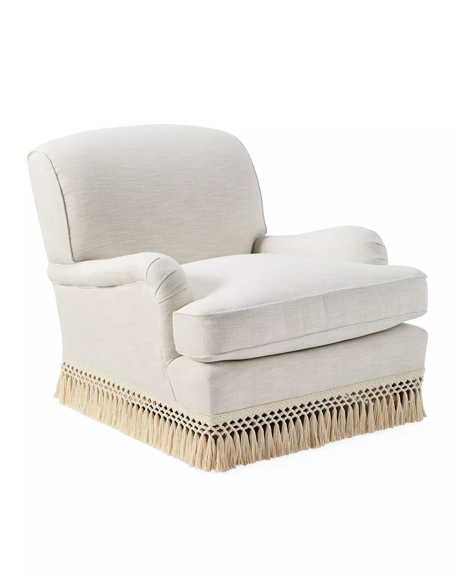 Miramar English Roll Arm Fringed Chair | Serena and Lily