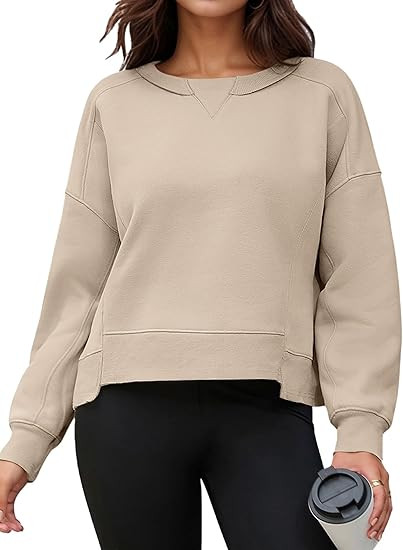 ONFERS Cropped Sweatshirt for Women Crewneck Fleece Pullover Tops Oversized Sweater Fashion Fall ... | Amazon (US)