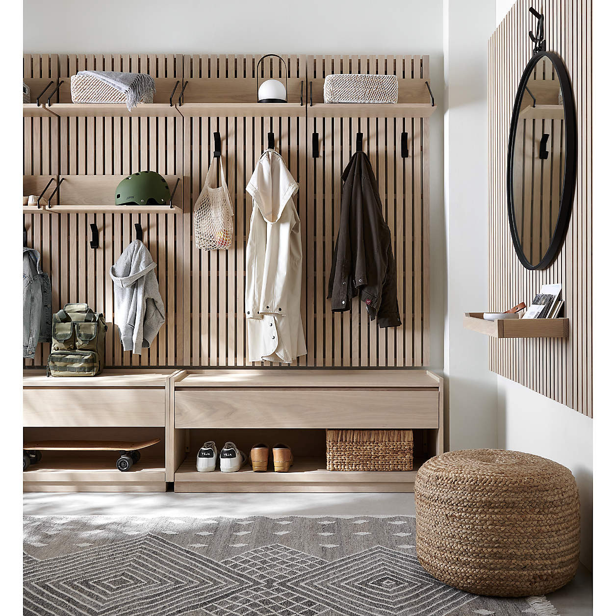 Batten White Oak Storage Bench and Panel Set + Reviews | Crate & Barrel | Crate & Barrel