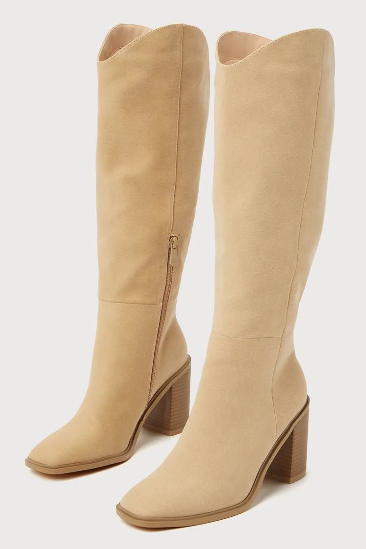 Beckyy Sand Suede Square Toe Knee-High Boots | Lulus