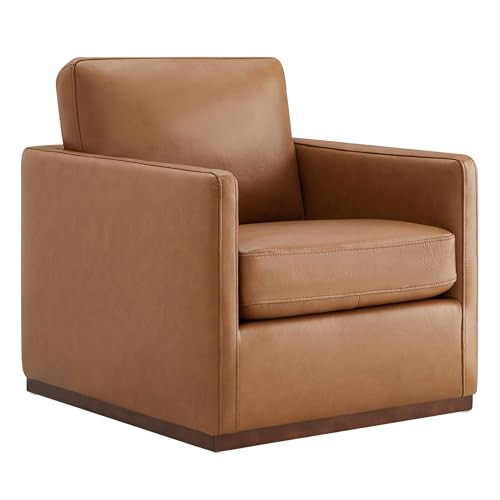 CHITA Genuine Leather Swivel Accent Chair, FSC Certified Mid Century Modern Arm Chair for Living Room and Bedroom, Fully Assembled, Saddle | Amazon (US)