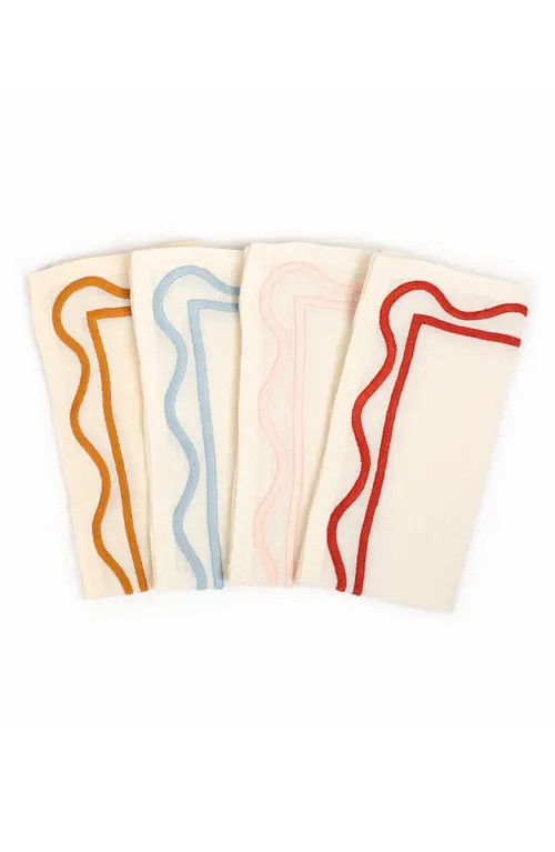 MISETTE Set of 4 Embroidered Linen Napkins in Color Block - Multicolor at Nordstrom | Nordstrom