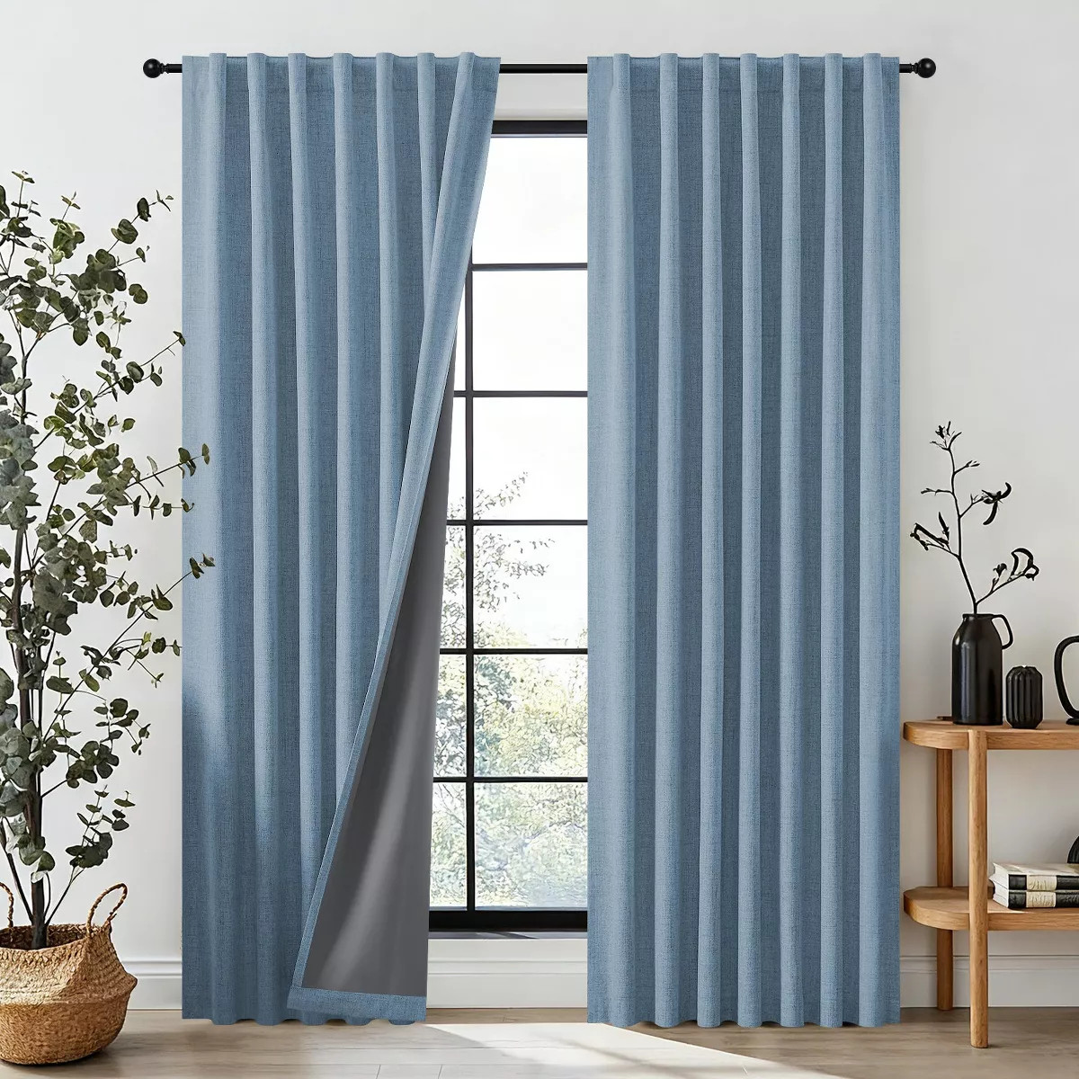 JoyDeco 52" x 96" Sky Blue Thermal Insulataed Faux Linen Textured 100% Blackout Curtains for Bedr... | Target