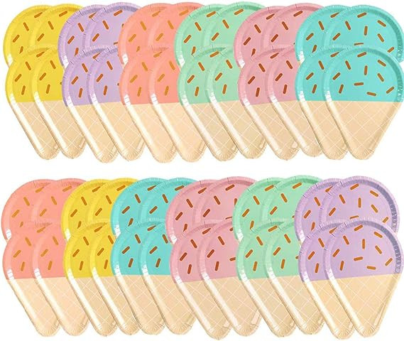 48 Pcs Ice Cream Party Plates, 10'' Disposable Paper Plates, Cute Sundae Party Supplies for Kids ... | Amazon (US)