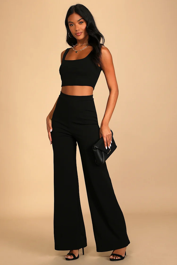 Only Tonight Black Two-Piece Wide-Leg Jumpsuit | Lulus