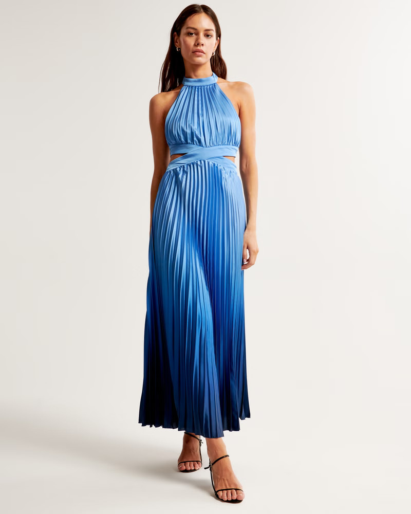 The A&F Giselle High-Neck Pleated Cutout Maxi Dress | Abercrombie & Fitch (US)